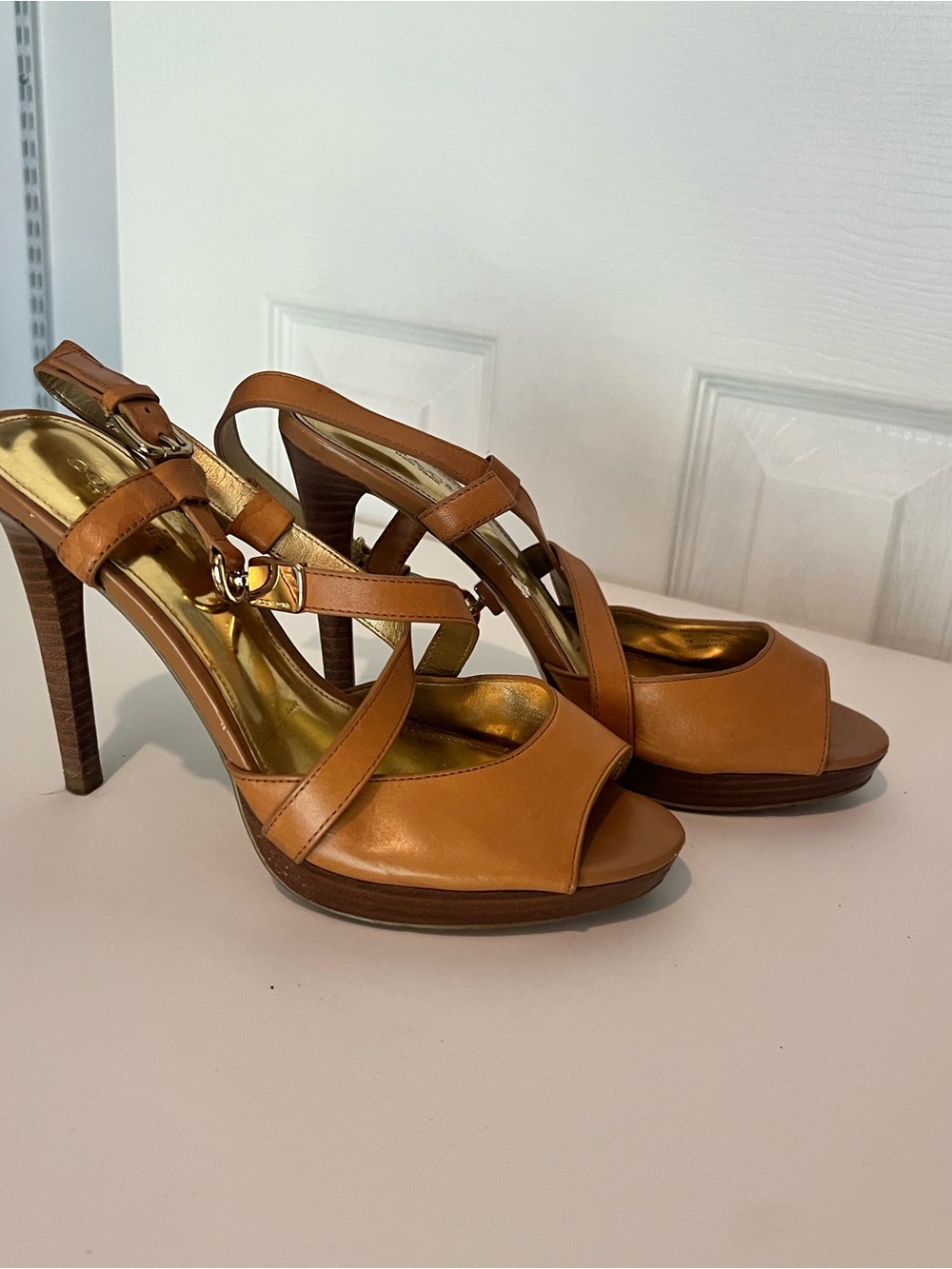 Coach early 2000s Tan Leather High Heel Sandals